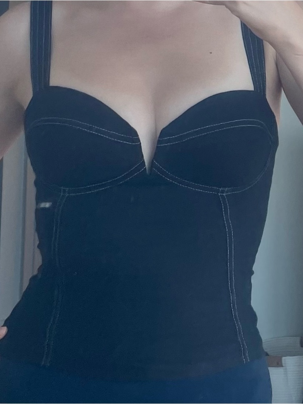 Reformation Black Bustier Tank with Contrast Stitching